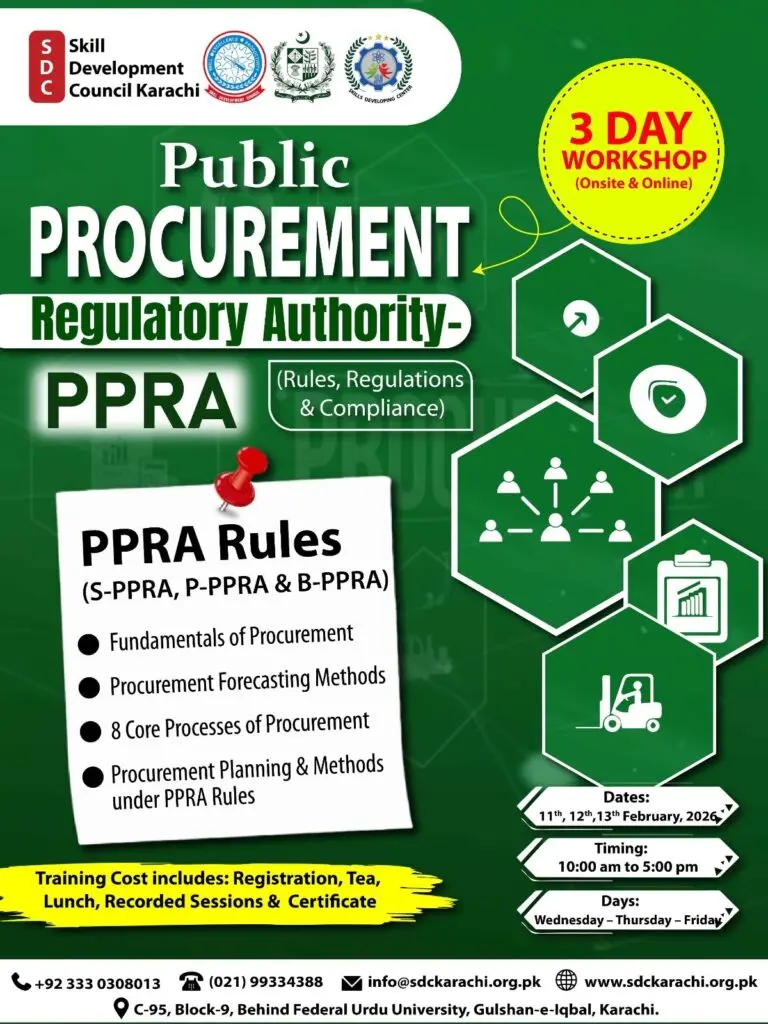 certificate in public procurement regulatory authority PPRA by skill developing center karachi