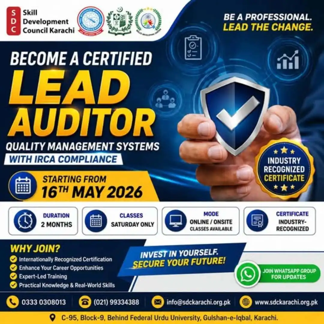 course of lead auditor by skills developing center karachi in collaboration with skill development council karachi