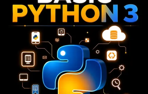 Certification in Basic Python 3 promo with Python logo and coding icons.