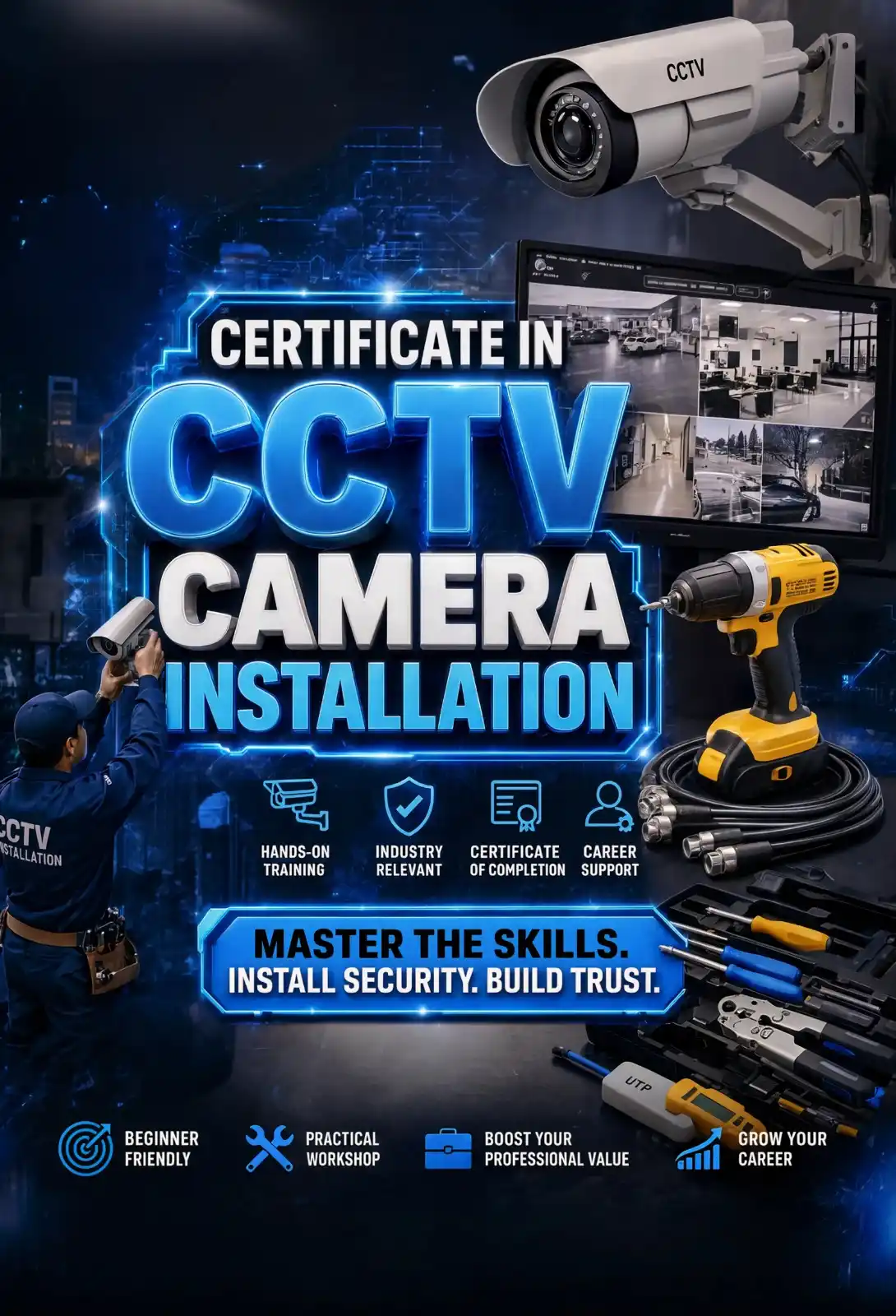 Certificate in CCTV Camera Installation poster; Master the Skills, Install Security &Build Trust.