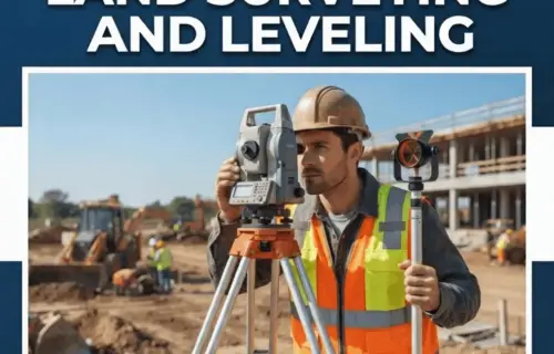 Certificate in Land Surveying & Leveling: surveyor in safety gear operating a total station on-site.